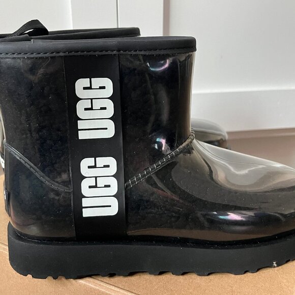 Womens Ugg size 6 Black CLASSIC CLEAR MINI Ankle Rain Snow Boots [1113190-BLK] - Picture 8 of 15